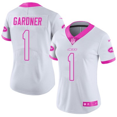 Nike New York Jets #1 Ahmad Sauce Gardner WhitePink Women's Stitched NFL Limited Rush Fashion Jersey